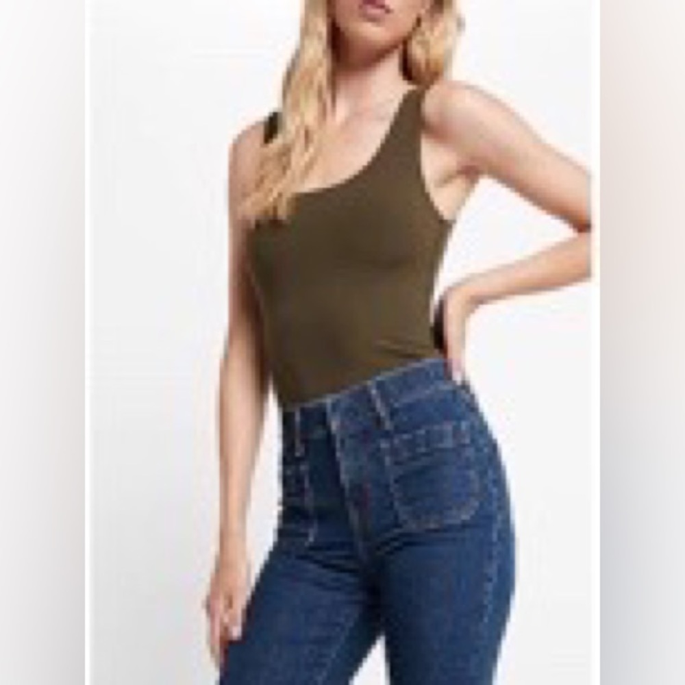 Body Contour High Compression Scoop Neck Bodysuit - Express - Olive Green - XL